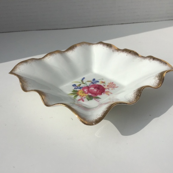Royal Stuart Spencer Stevenson Square Bone China Candy Dish Floral Gold Trim - Picture 4 of 6